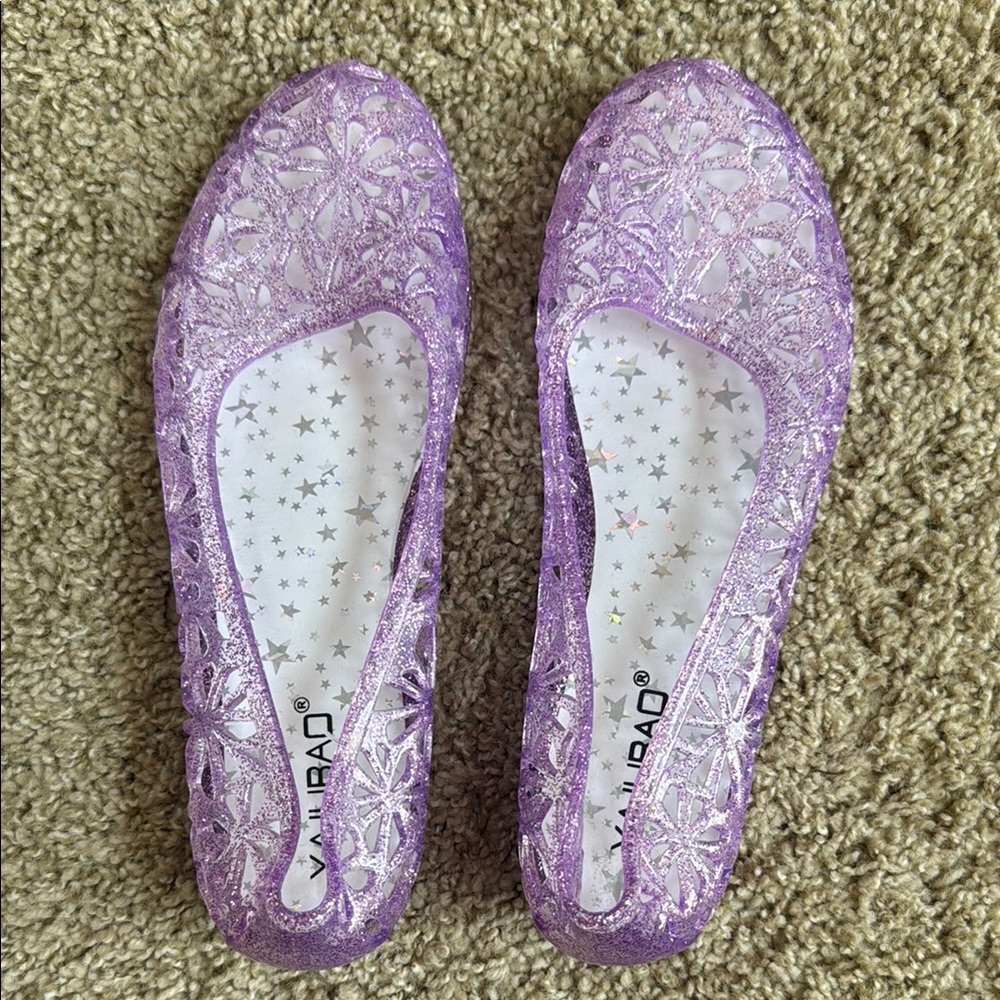 Purple Sparkly Jelly Flats with Rounded Toe